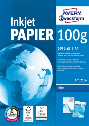 A4 Avery inkjet papir 100 g/m² kopipapir - 500 ark pakke